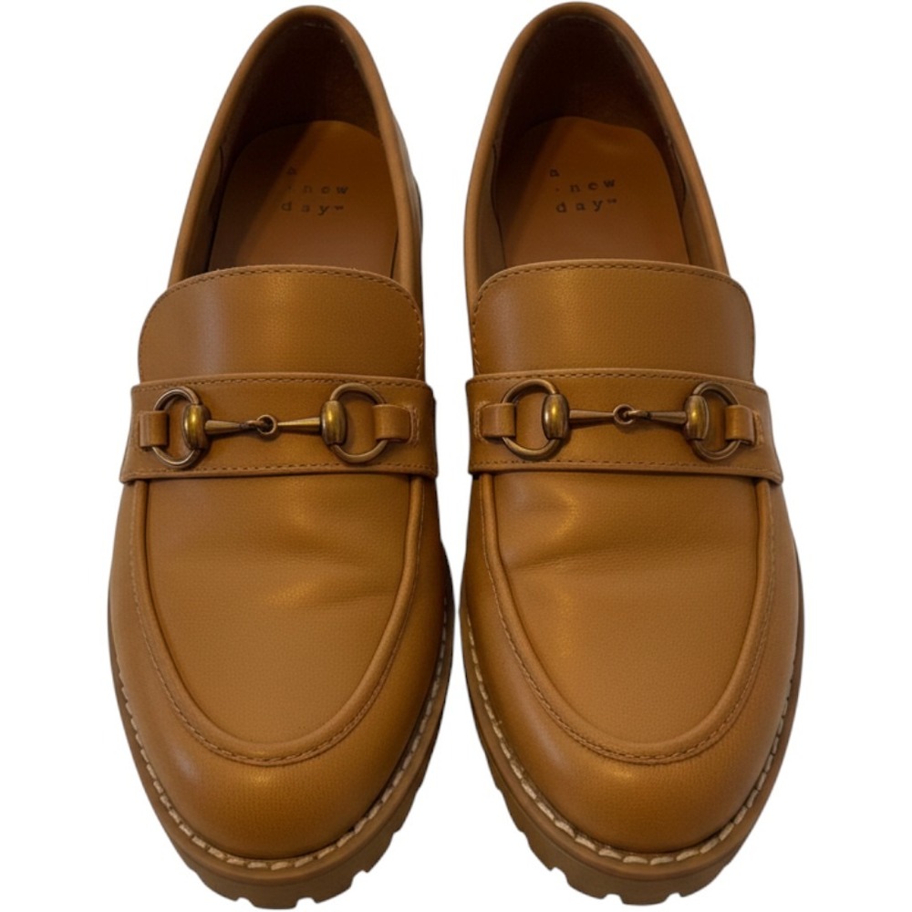 A New Day Danica Lug Sole Horsebit Loafers Tan Brown Memory Foam Shoes Womens 7